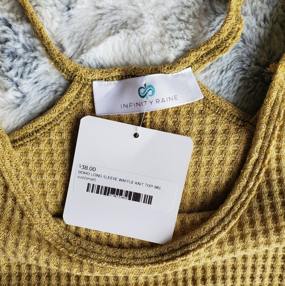 Infinity Raine Light Mustard Waffle Knit Top - Picture 6 of 7